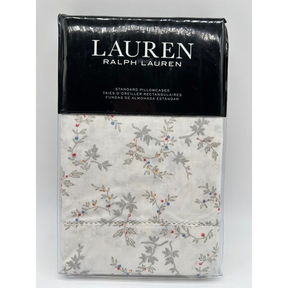 Lauren Ralph Lauren Carolyne Vine 2 Standard Pillowcases Grey NWT $150🛒 - Picture 1 of 12